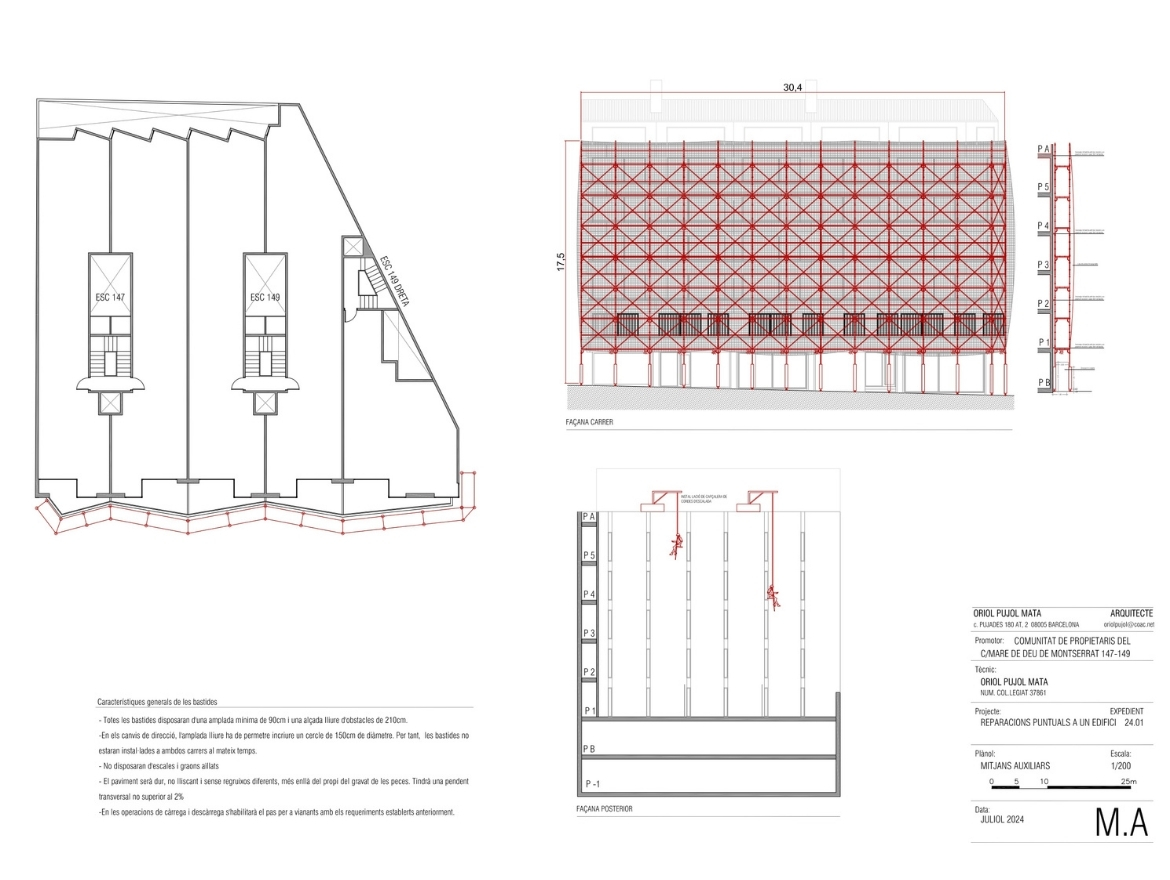 Oriol Pujol Mata, arquitecte. Rehabilitació de façana i reparacions puntuals en un edifici de Barcelona